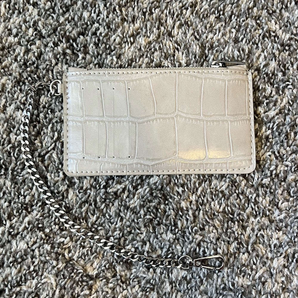 Zara Women’s Gray Croc Like Texture Wallet With Silver Chain